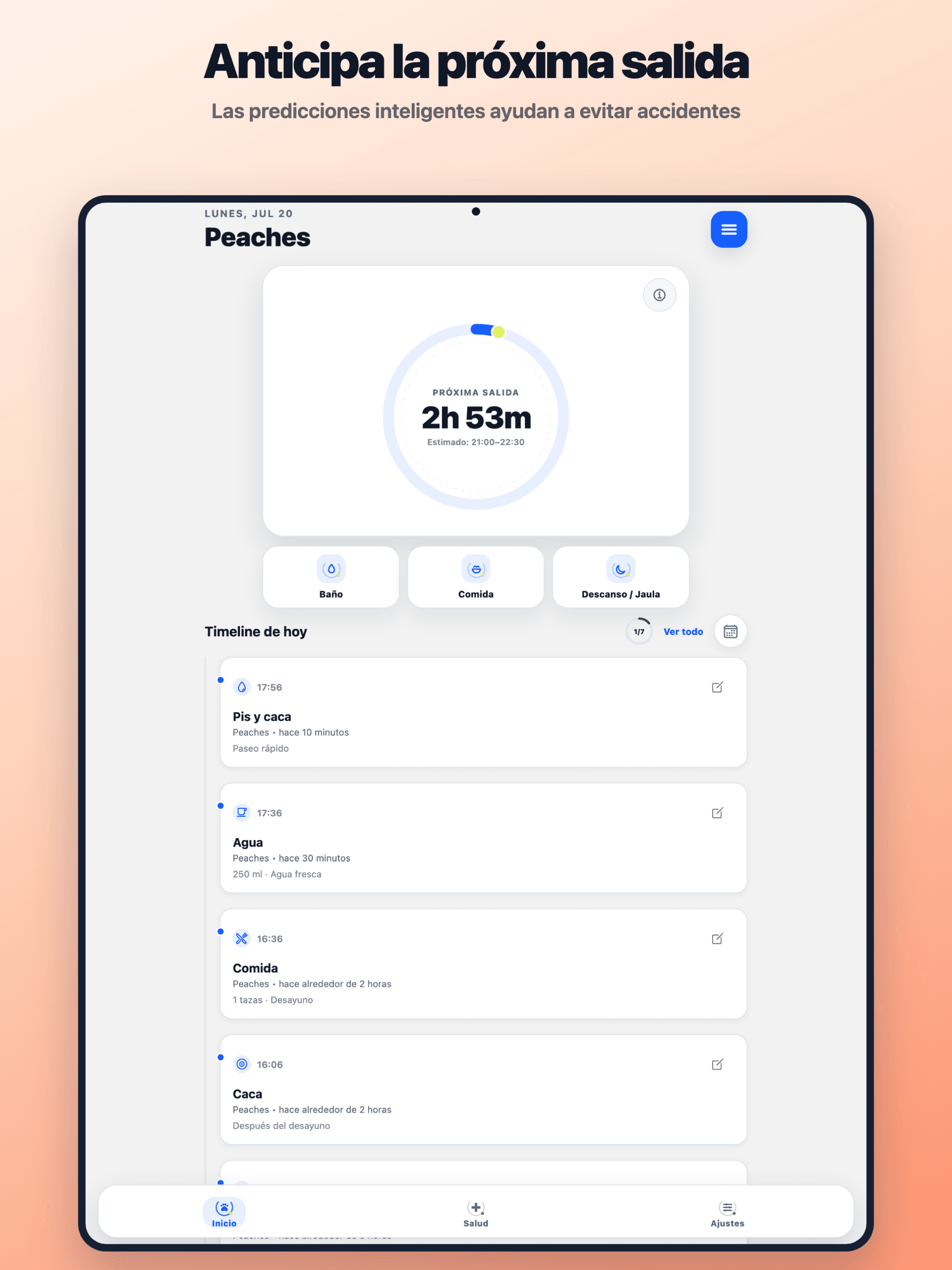 Previsión de próximas salidas de PuppyOnTrack en iPad