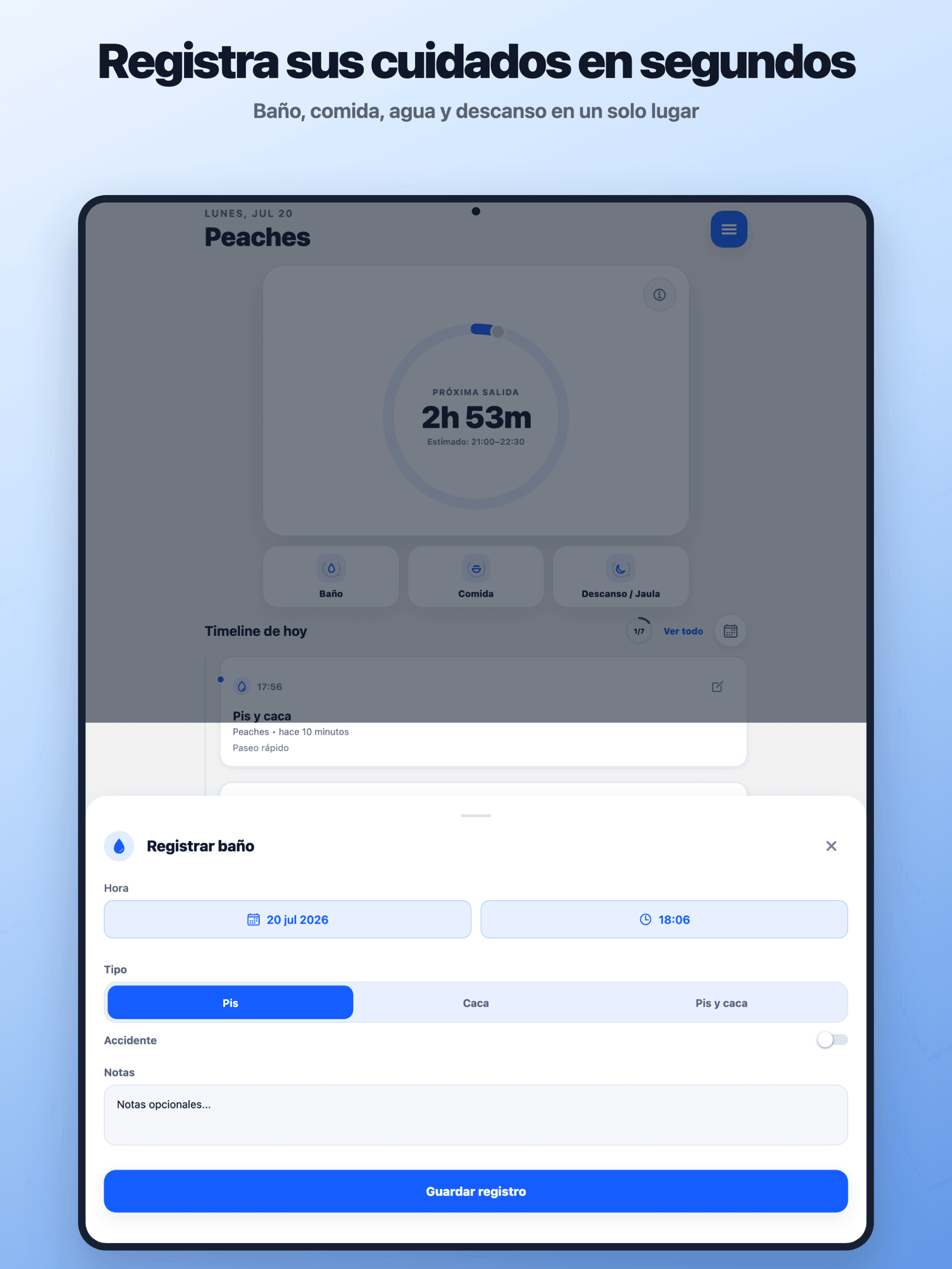 Registro rápido de PuppyOnTrack en iPad