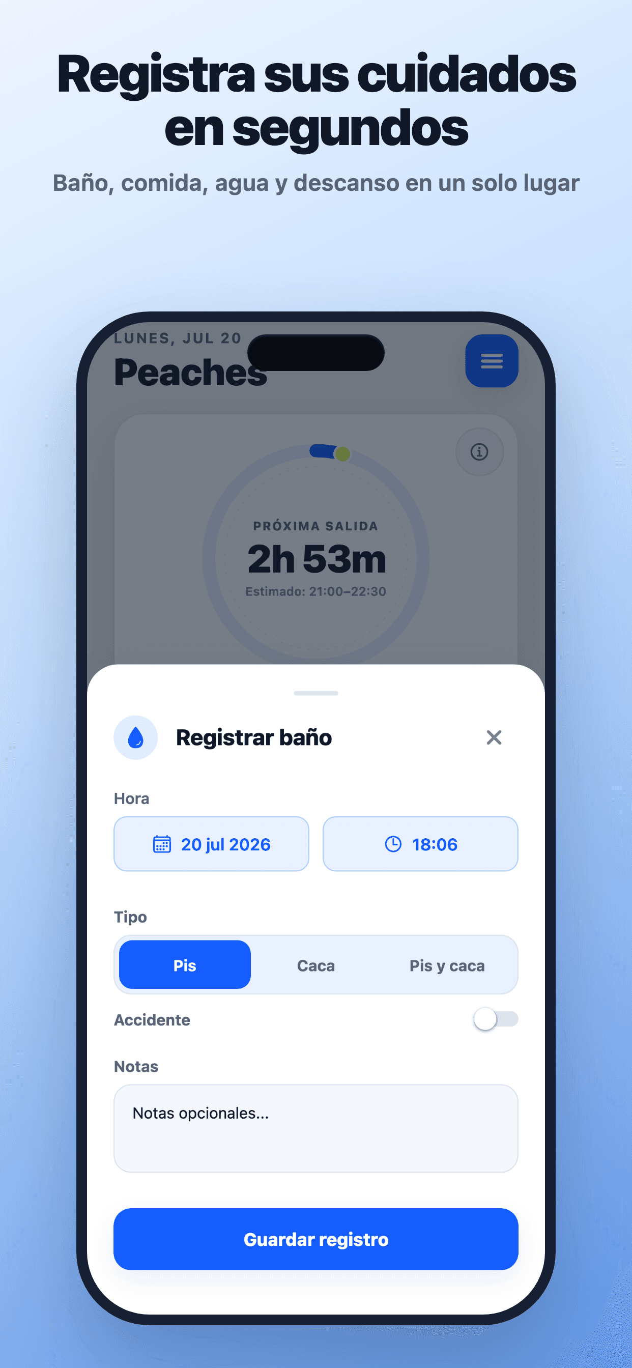 Registro rápido de PuppyOnTrack en iPhone