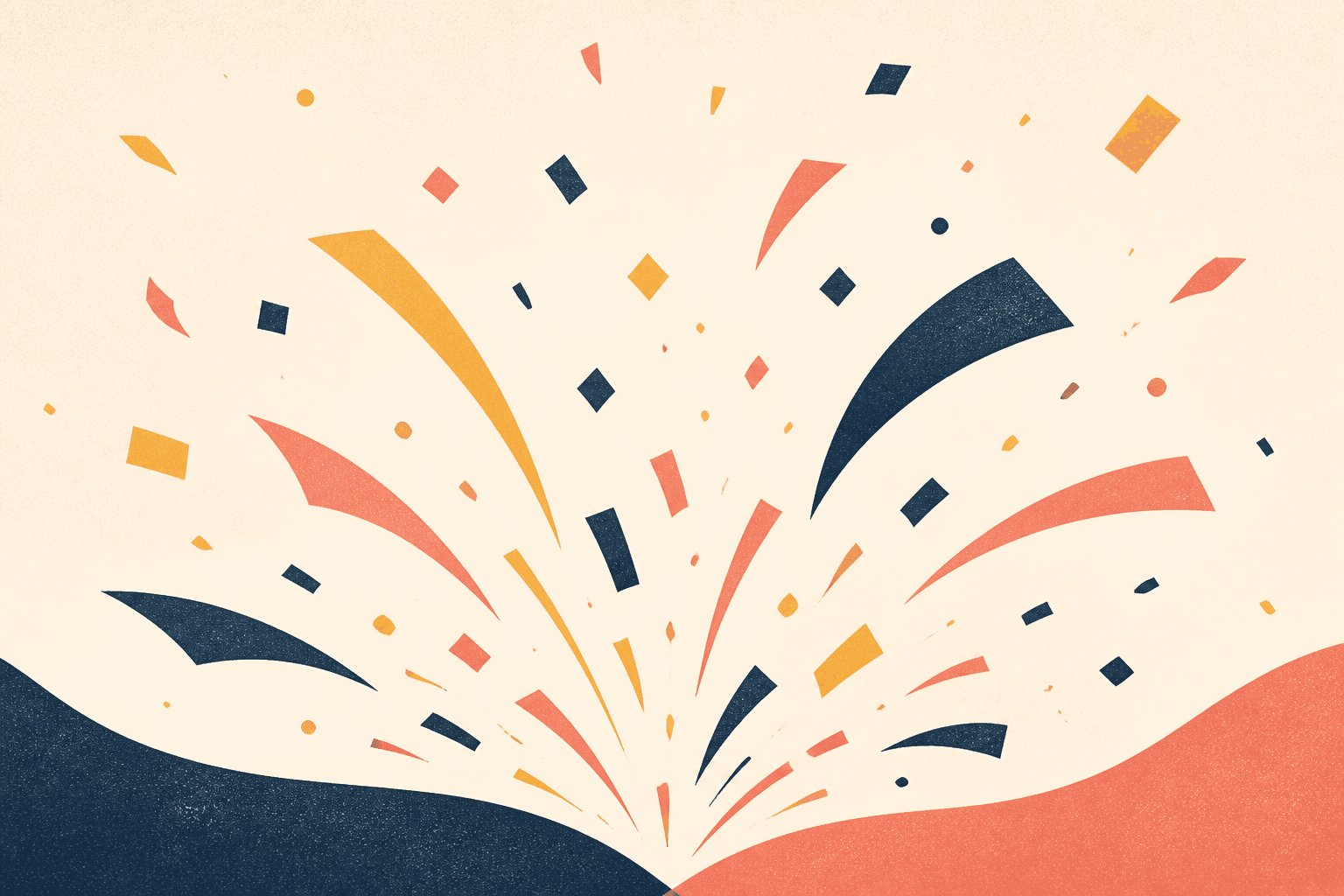 Editorial illustration of a controlled confetti burst