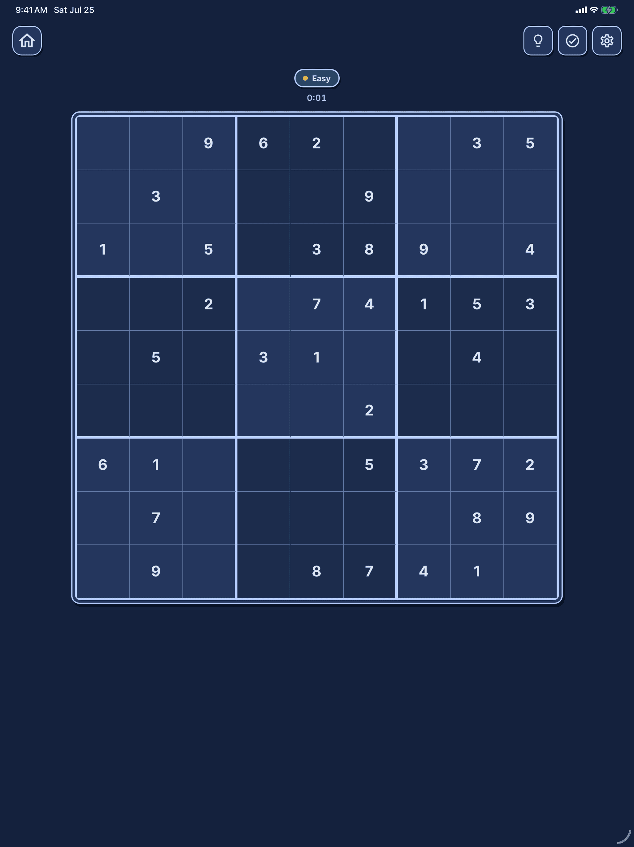DokuDoku full Sudoku puzzle board on iPad