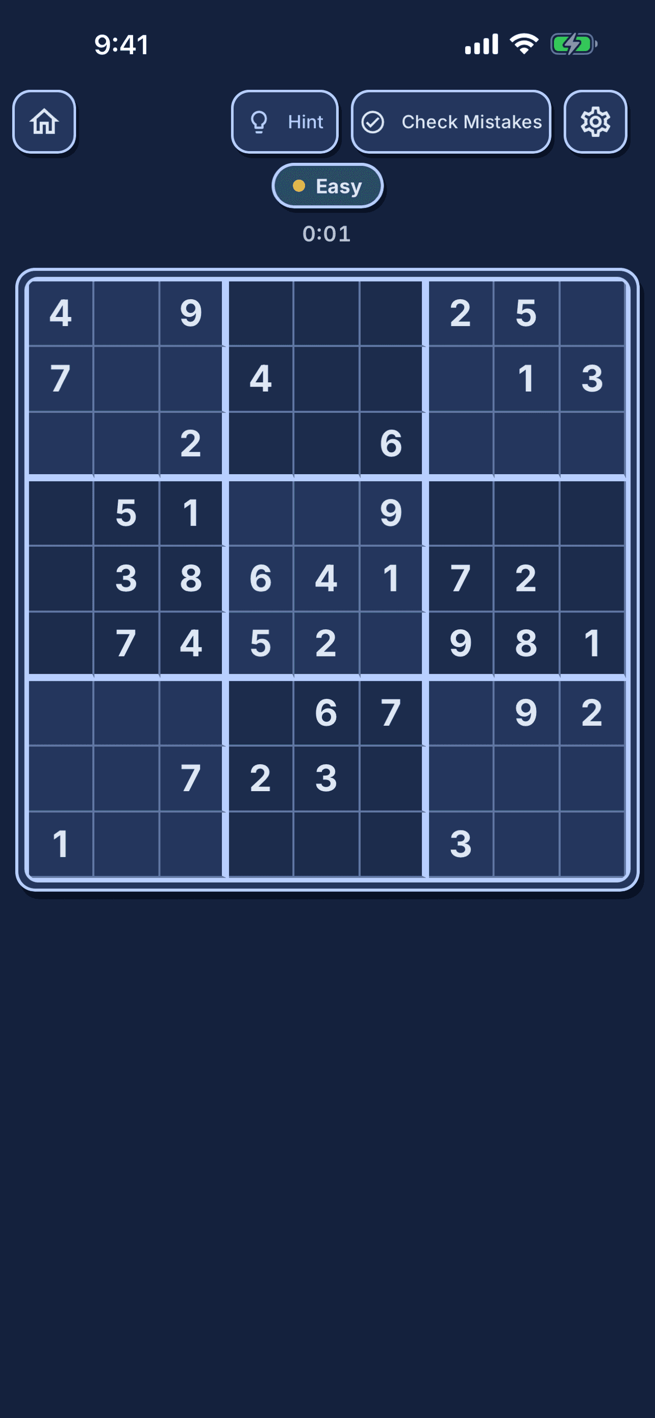 DokuDoku full Sudoku board on iPhone with large high-contrast numbers