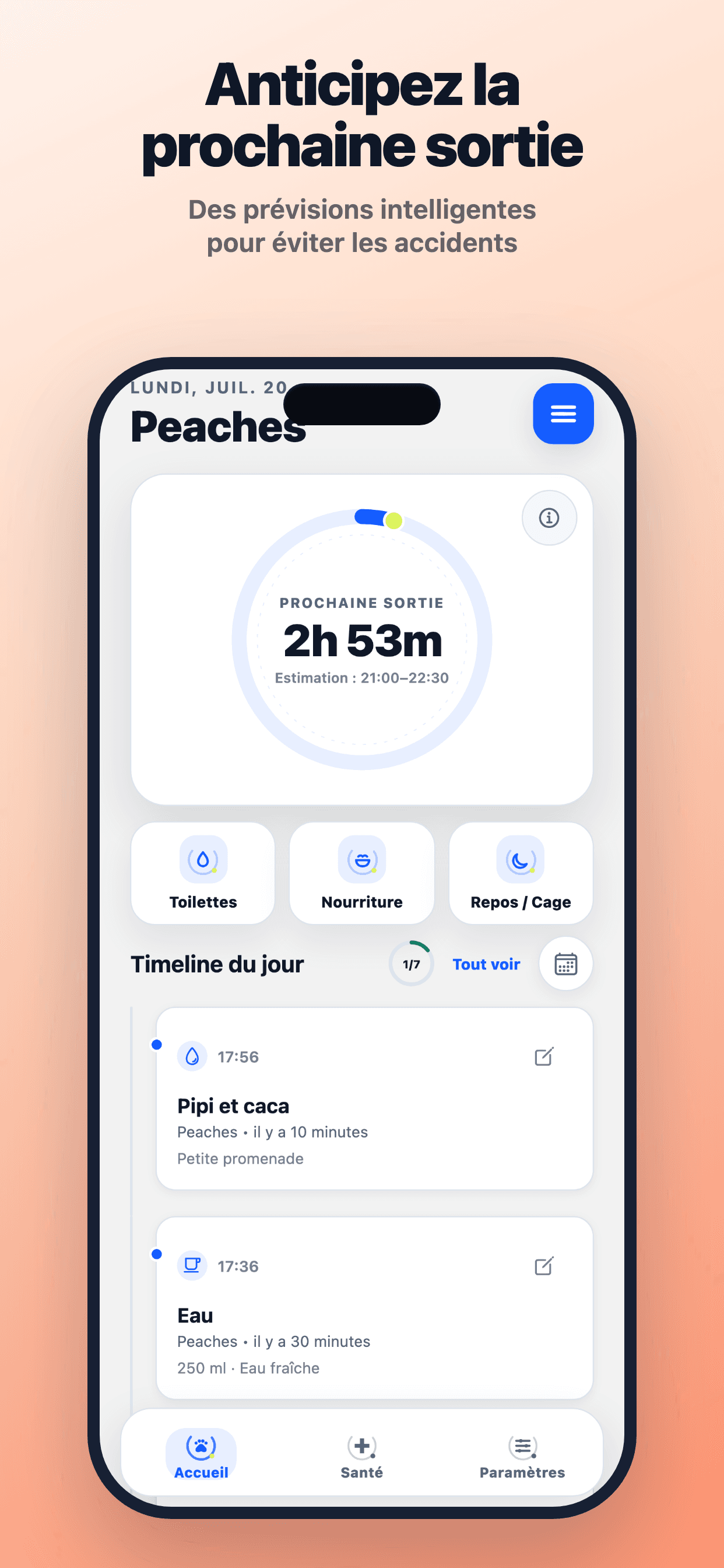 Écran d’accueil de PuppyOnTrack